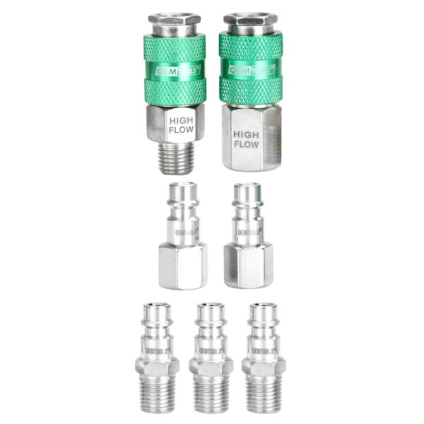 JUEGO 7 PCS ACOPLE RAPIDO 1/4 NPT ALTO FLUJO